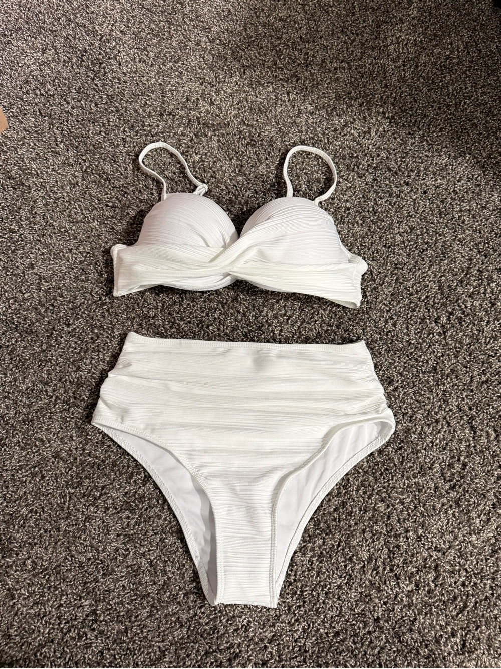 White High-Waist Twist Bikini Set - Women Swim
